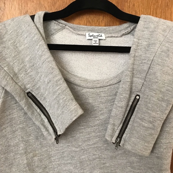 Splendid Heather Grey Faux Leather Trim Sweatshirt - Picture 3 of 4